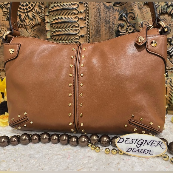 MICHAEL KORS Astor Re-Edition Large Luggage Brown Leather Pouchette Bag EUC! - Picture 4 of 11